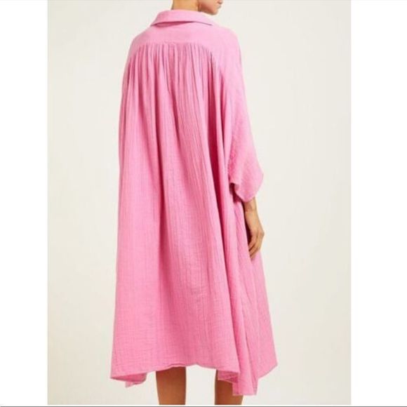 RHODE Crinkle Cotton Pink Oversized Midi Dress - Picture 12 of 12